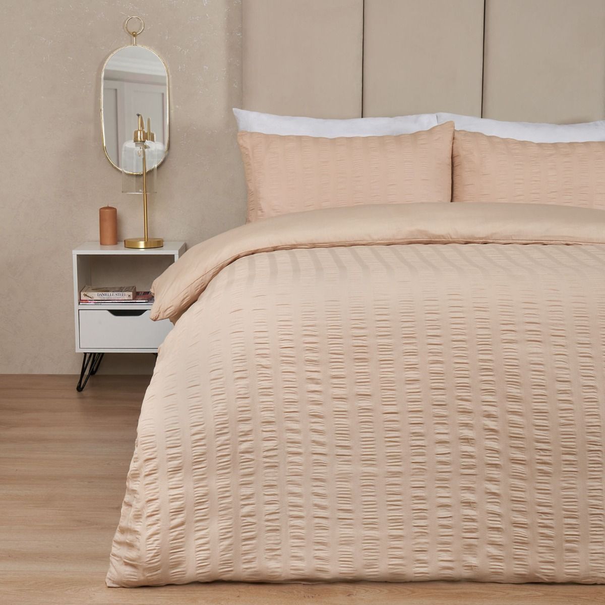 Highams Seersucker Duvet Set - Beige
