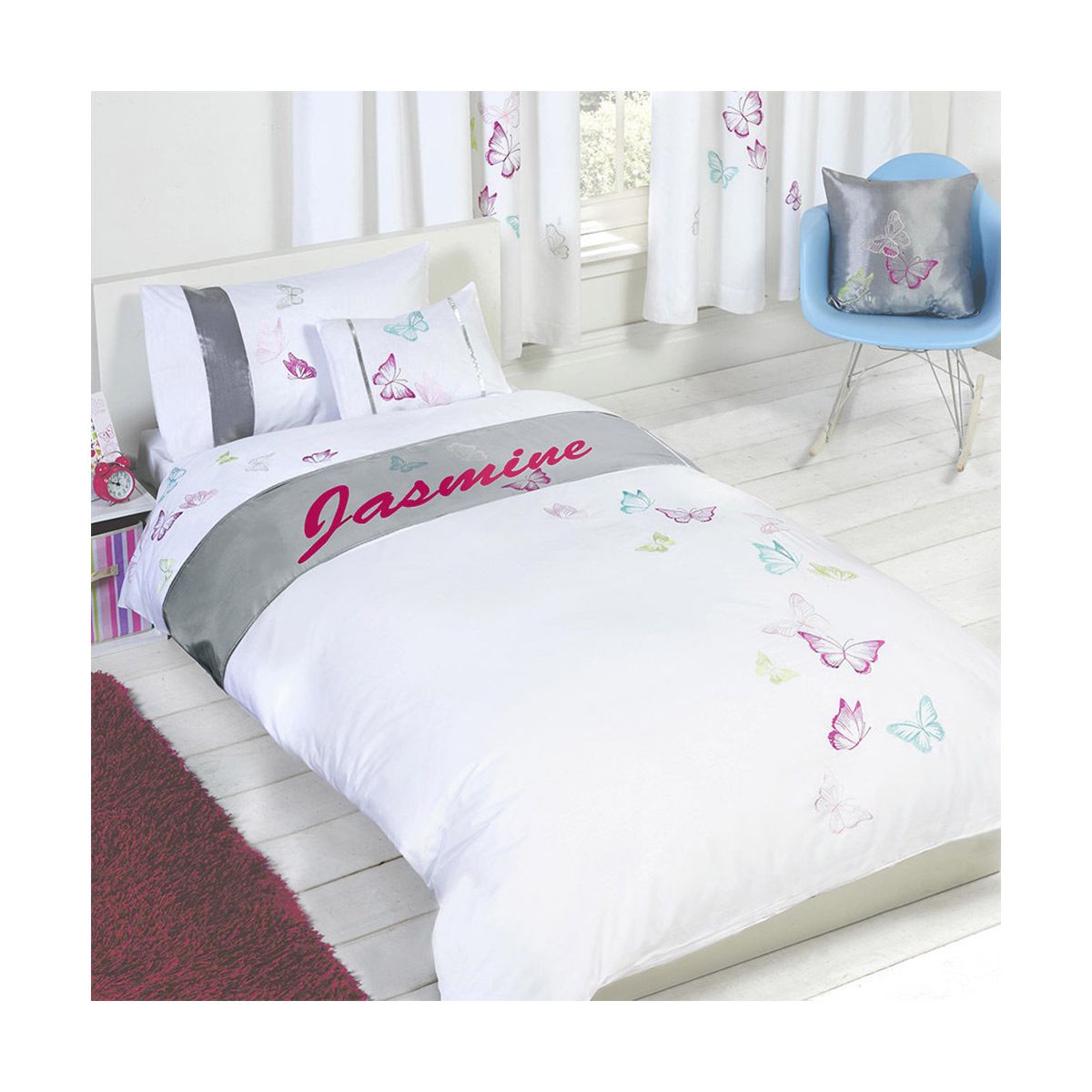 Tobias Baker Personalised Butterfly Duvet Cover Pillow Case Bedding Set - Jasmine, Single