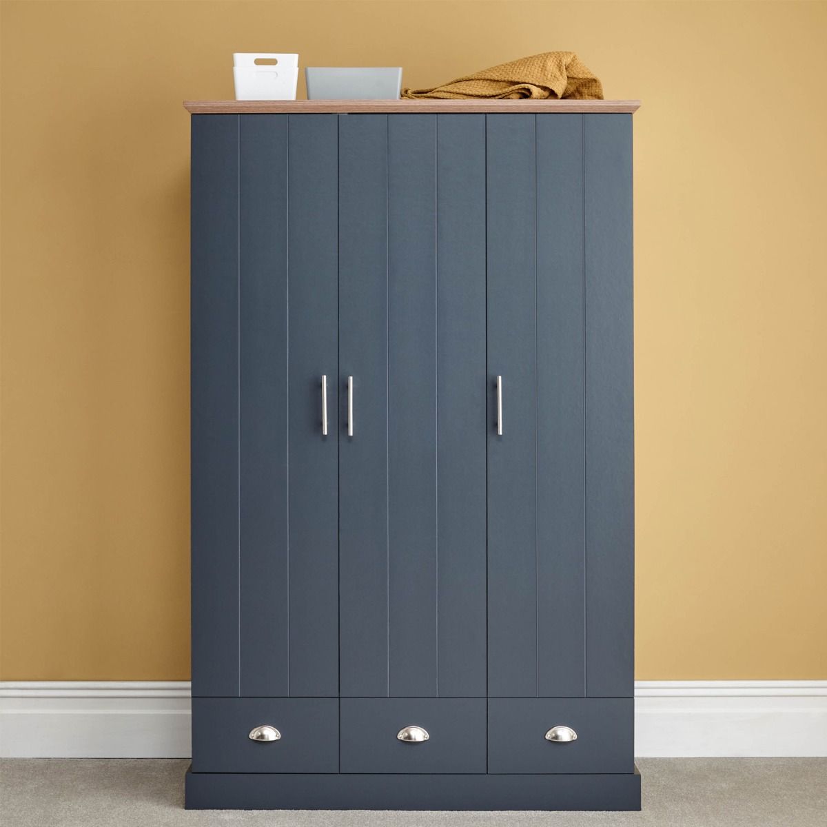 Kendal 3-Door 3-Drawer Wardrobe - Slate Blue