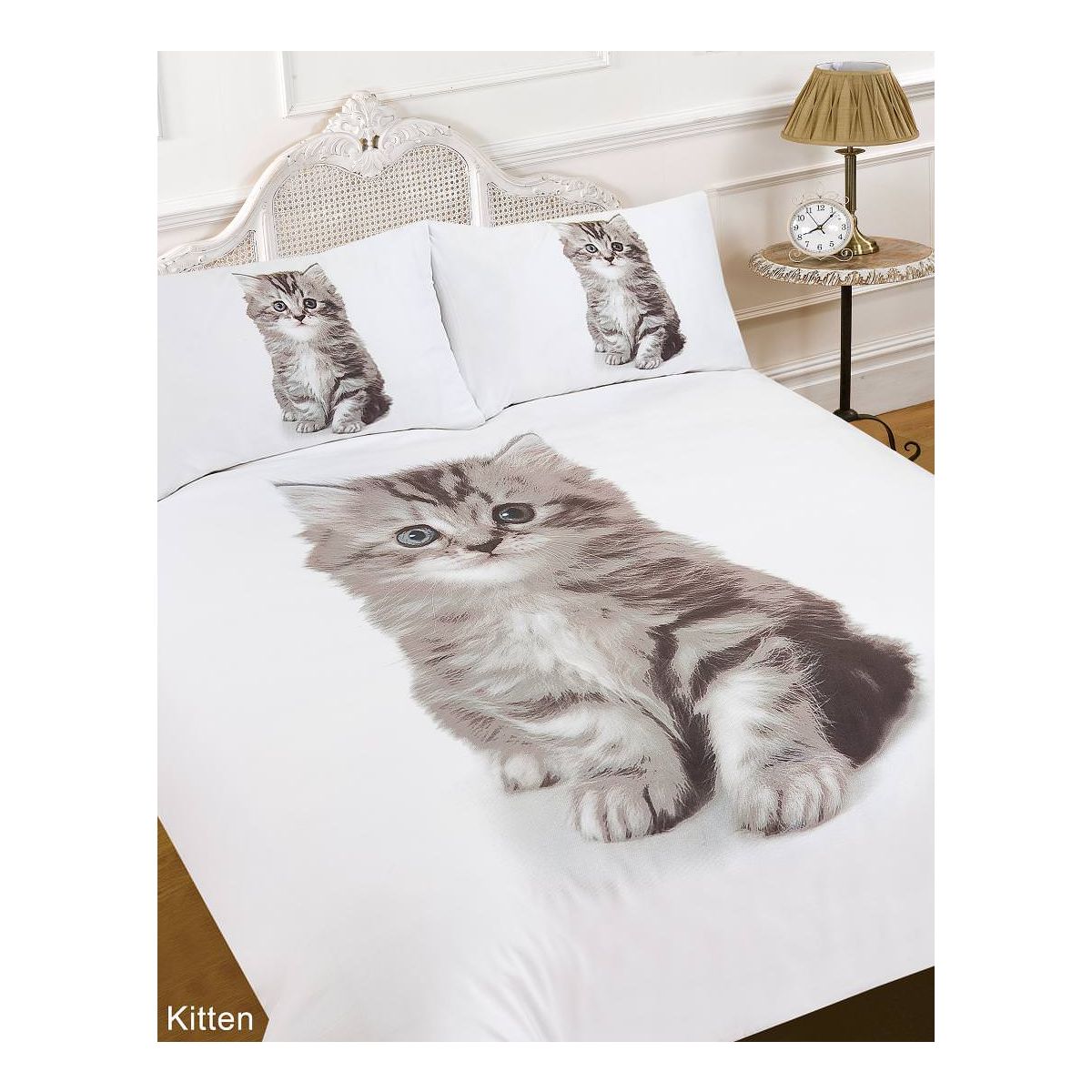 Dreamscene Animal Print Kitten Duvet Cover Bedding Set, White - Single