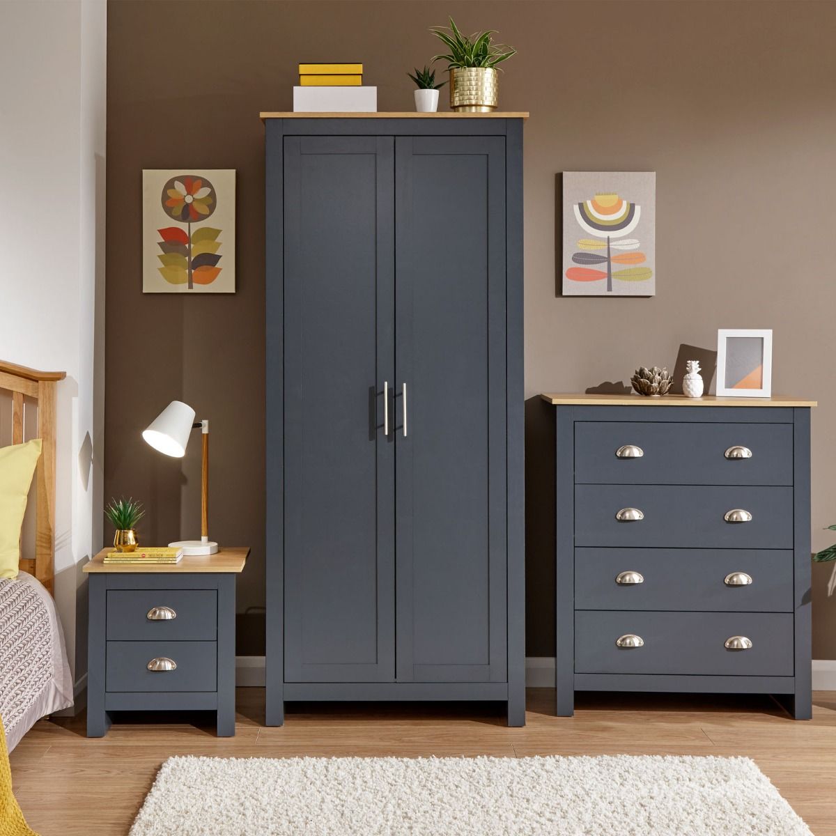 Lancaster 3 Piece Bedroom Furniture Set Slate Blue
