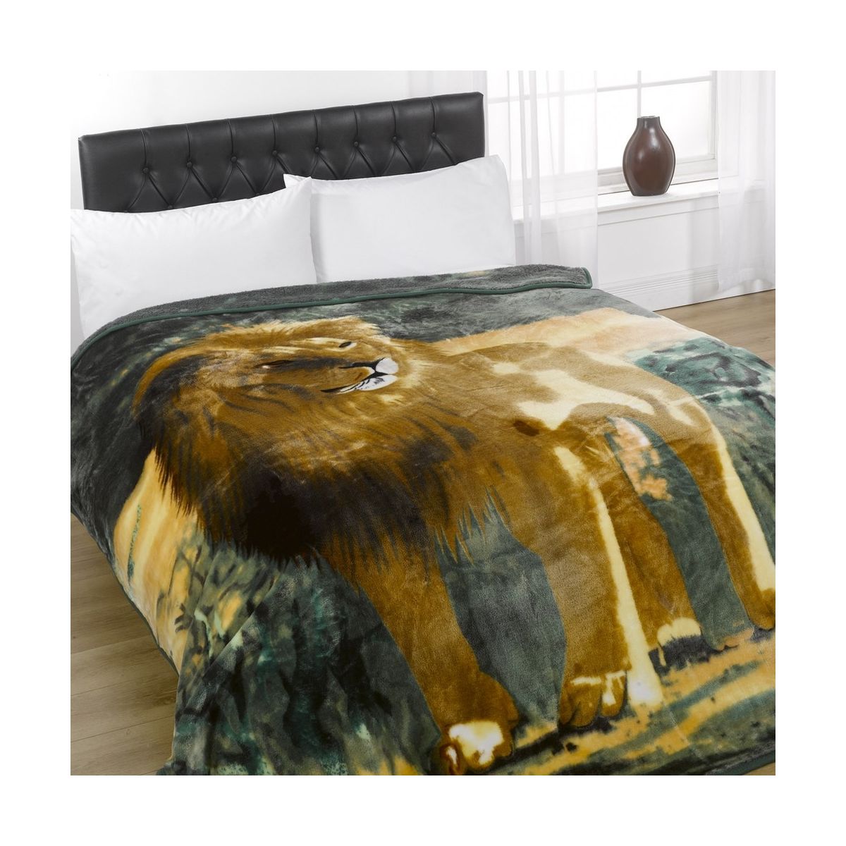 Animal Print Mink Faux Fur Throw Fleece Blanket 200 x 240cm - Large - Lion