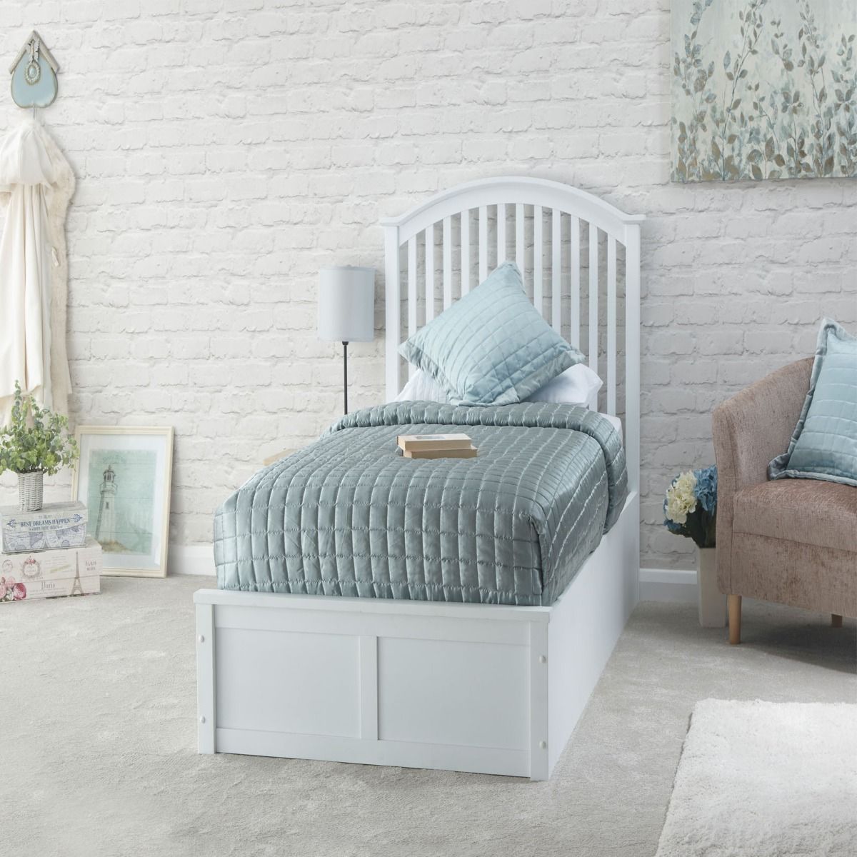 Madrid Wooden Ottoman Storage Bed, 3ft Single White