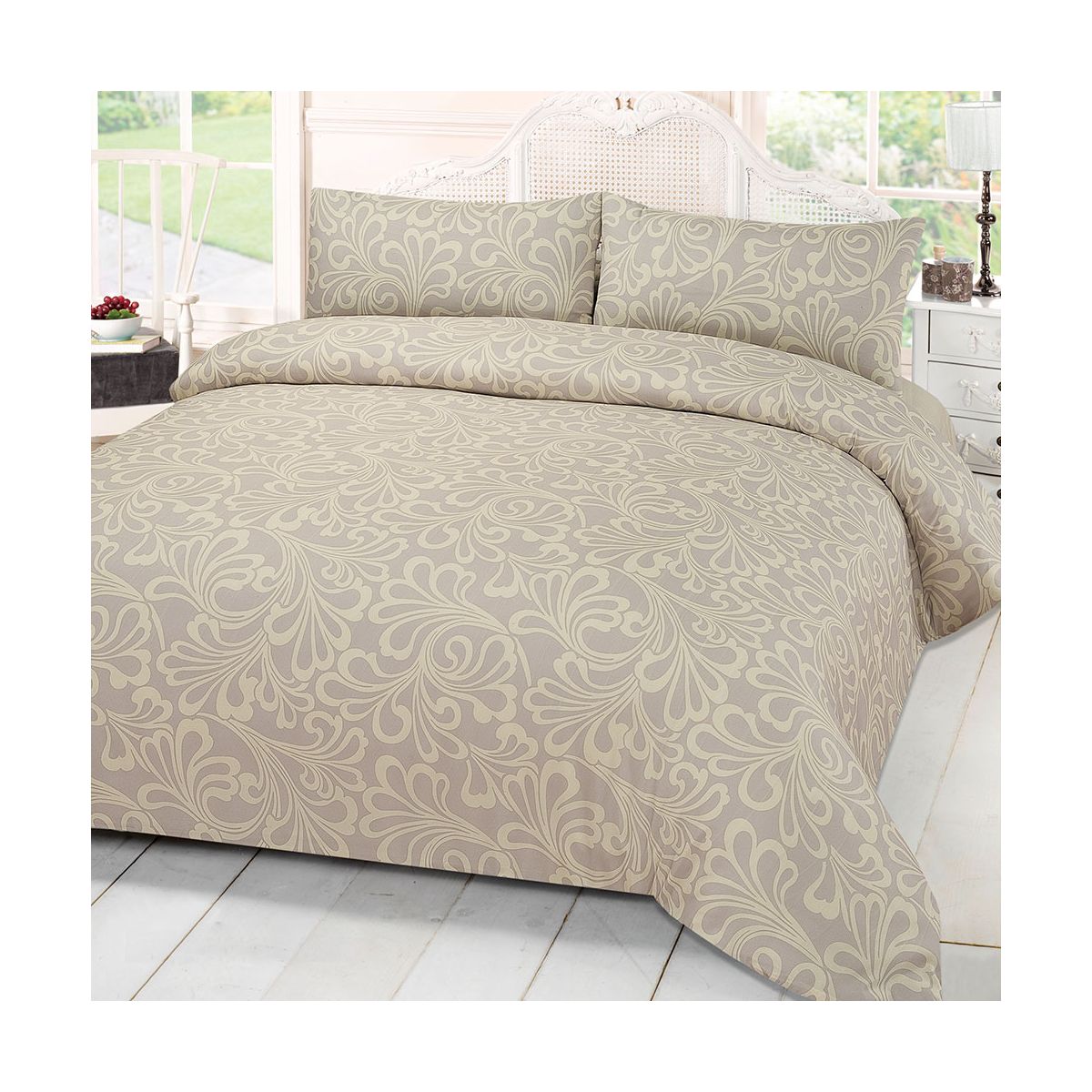 Damask Duvet Cover Bedding Set With Pillowcases Cream Single