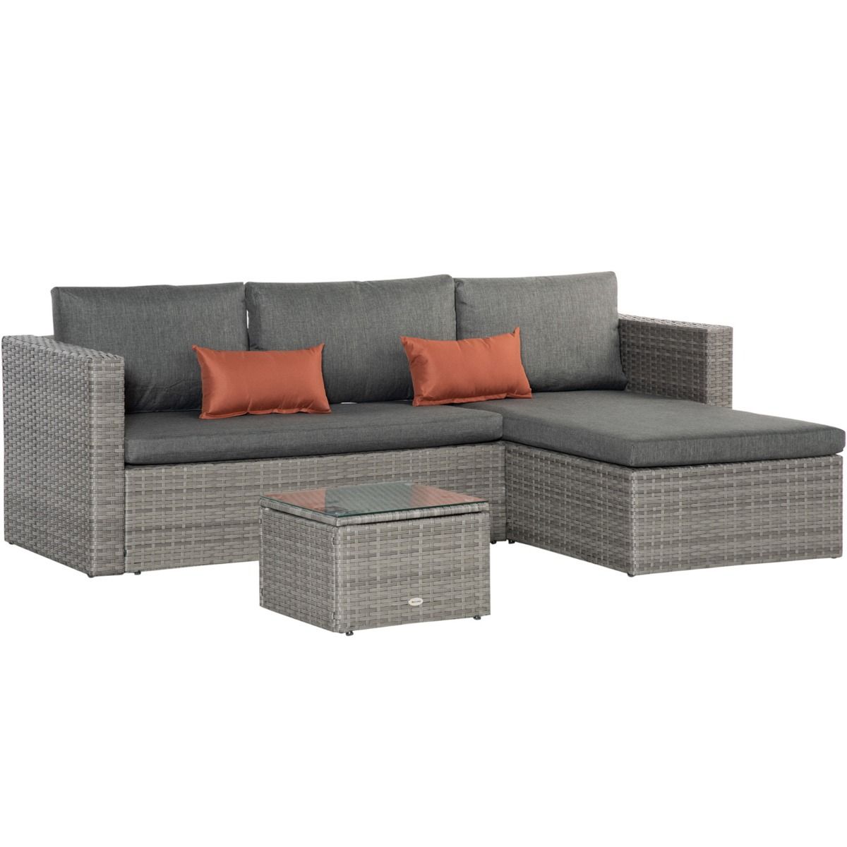 Outsunny Rattan Sofa Set With Coffee Table, 3 Piece - Grey