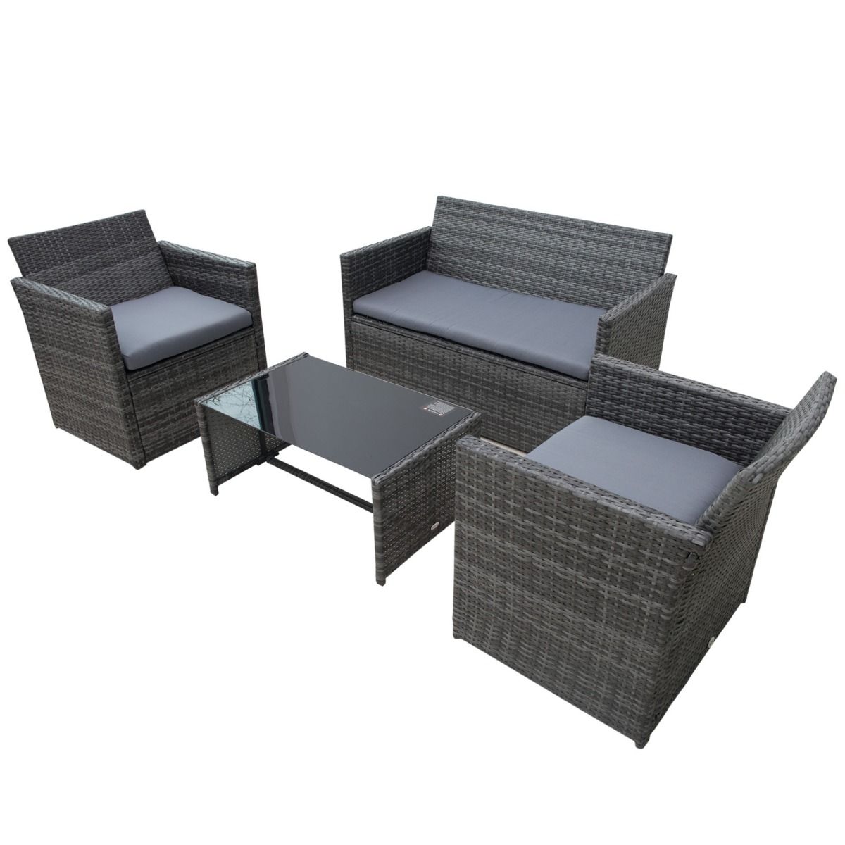 Outsunny Rattan Garden Sofa Set With Coffee Table, 4 Piece - Grey