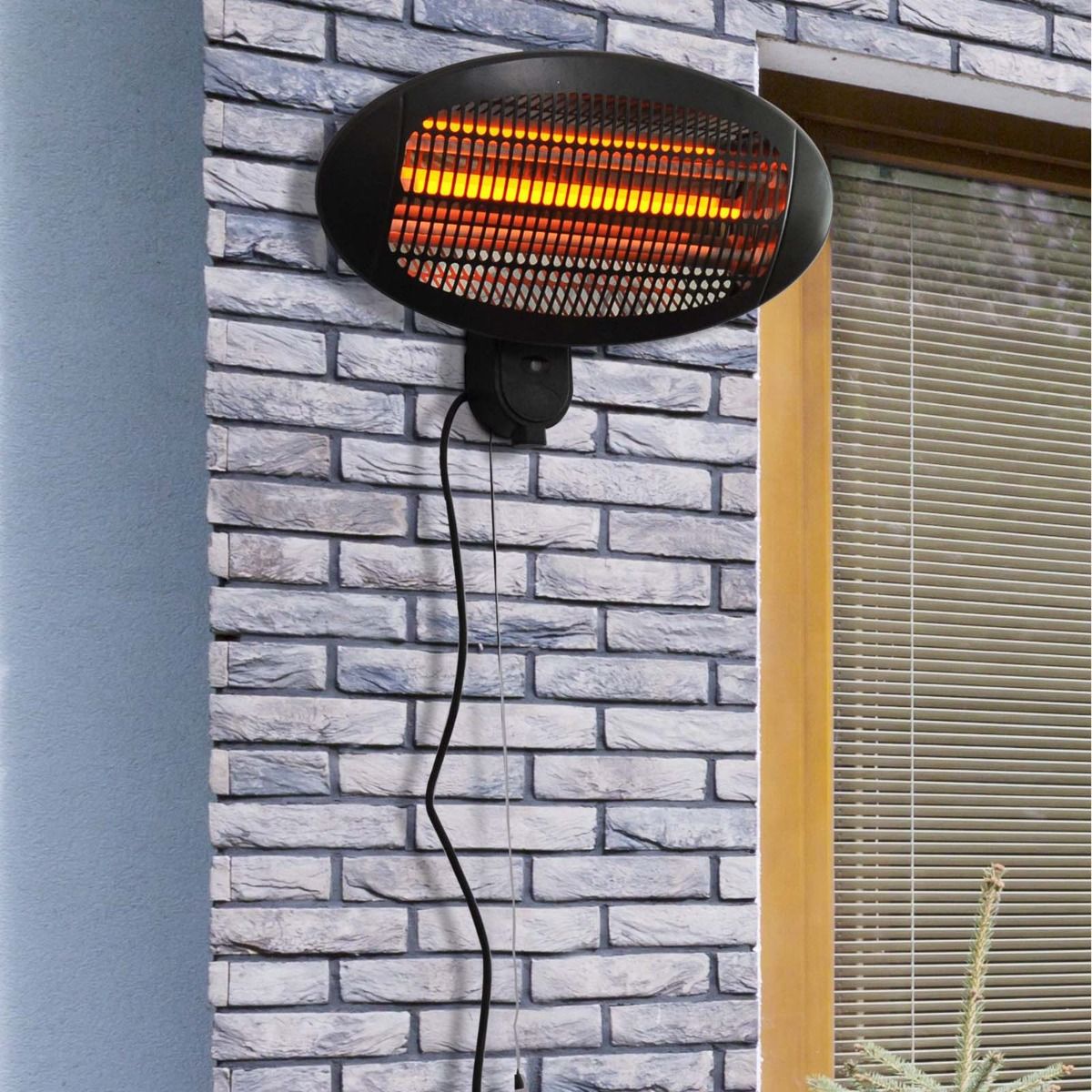 Outsunny Wall Mounted Infared Electric Patio Heater, 2kW - Black