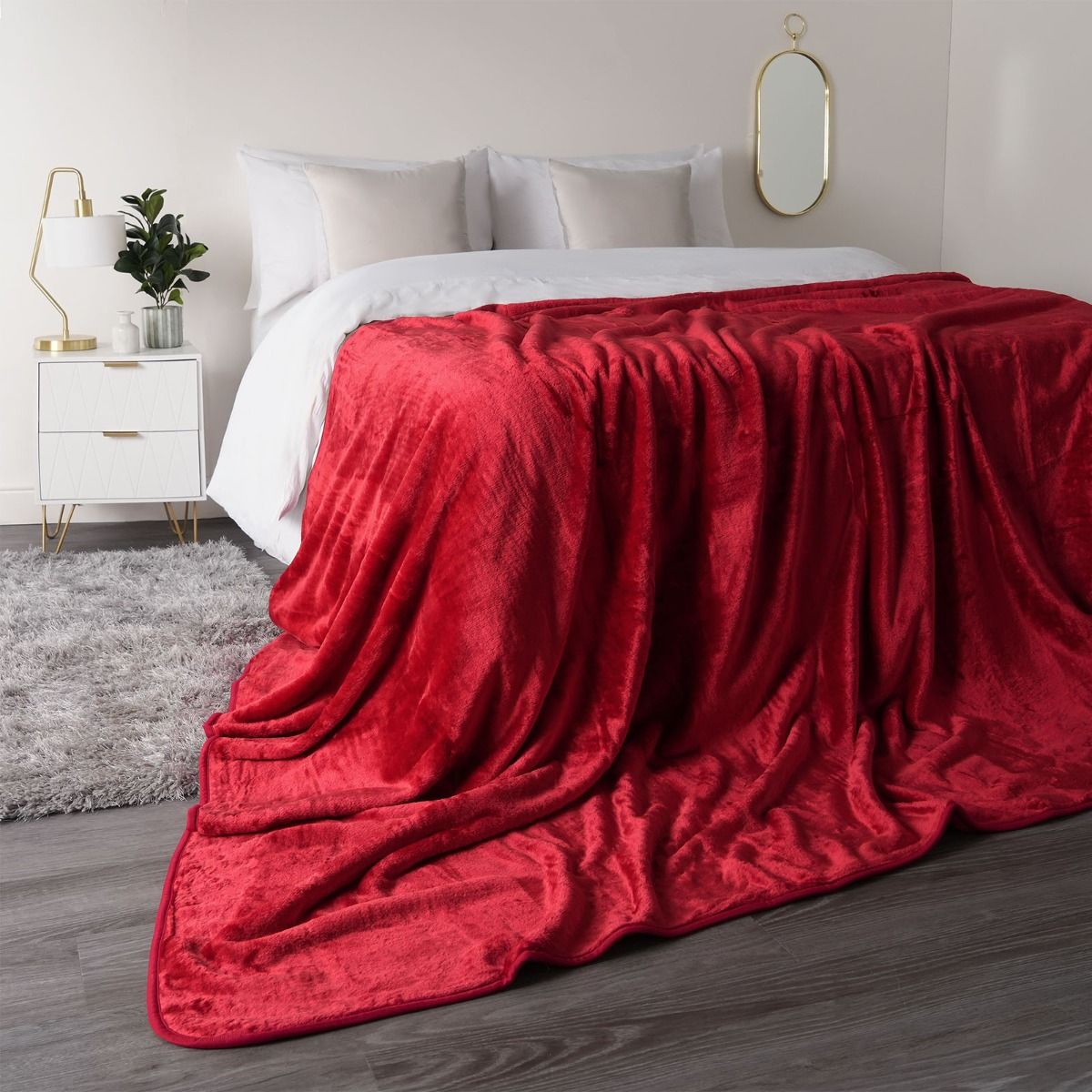 Luxury Faux Fur Mink Fleece Single Throw - Red