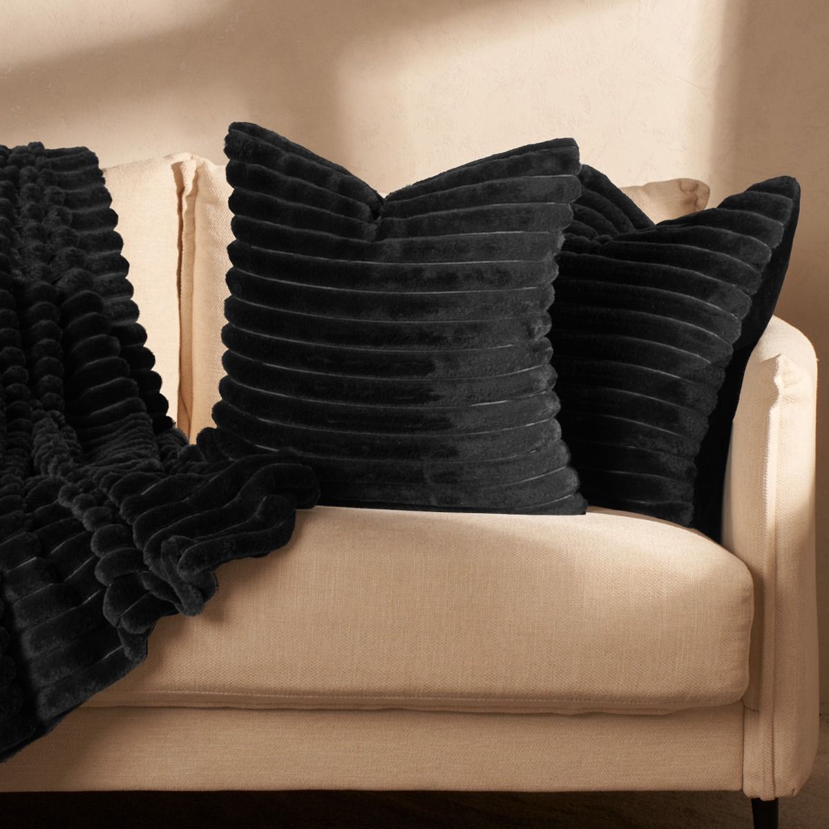 Black Suede Faux Fur Scatter Cushion Cover main image 1
