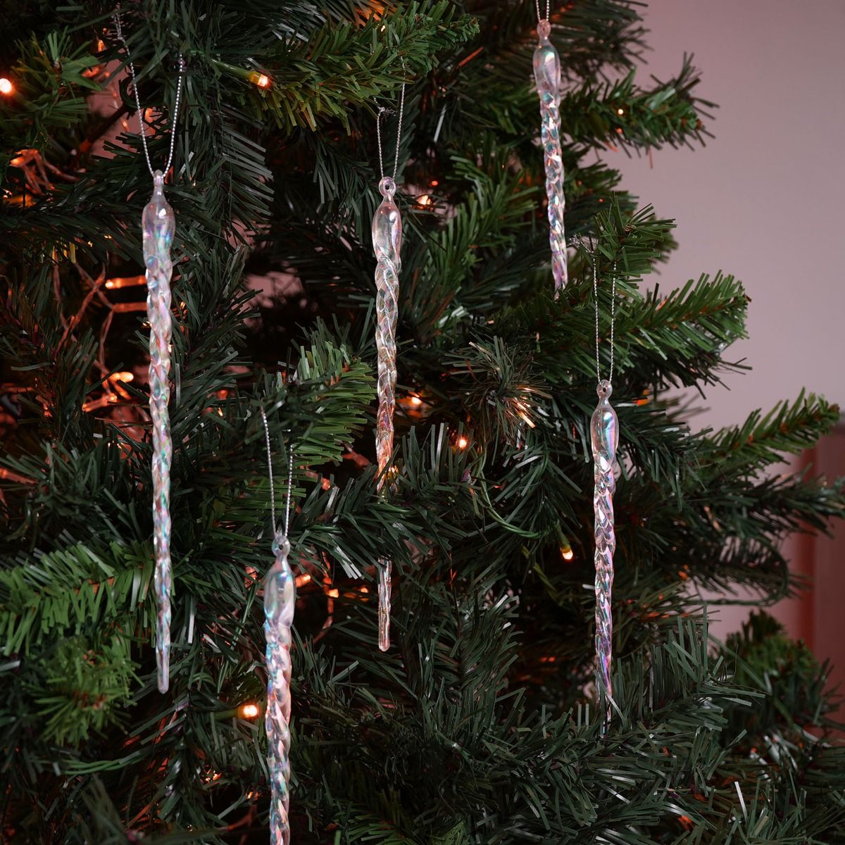 Pack of 6 Icicle Christmas Tree Decorations Iridescent