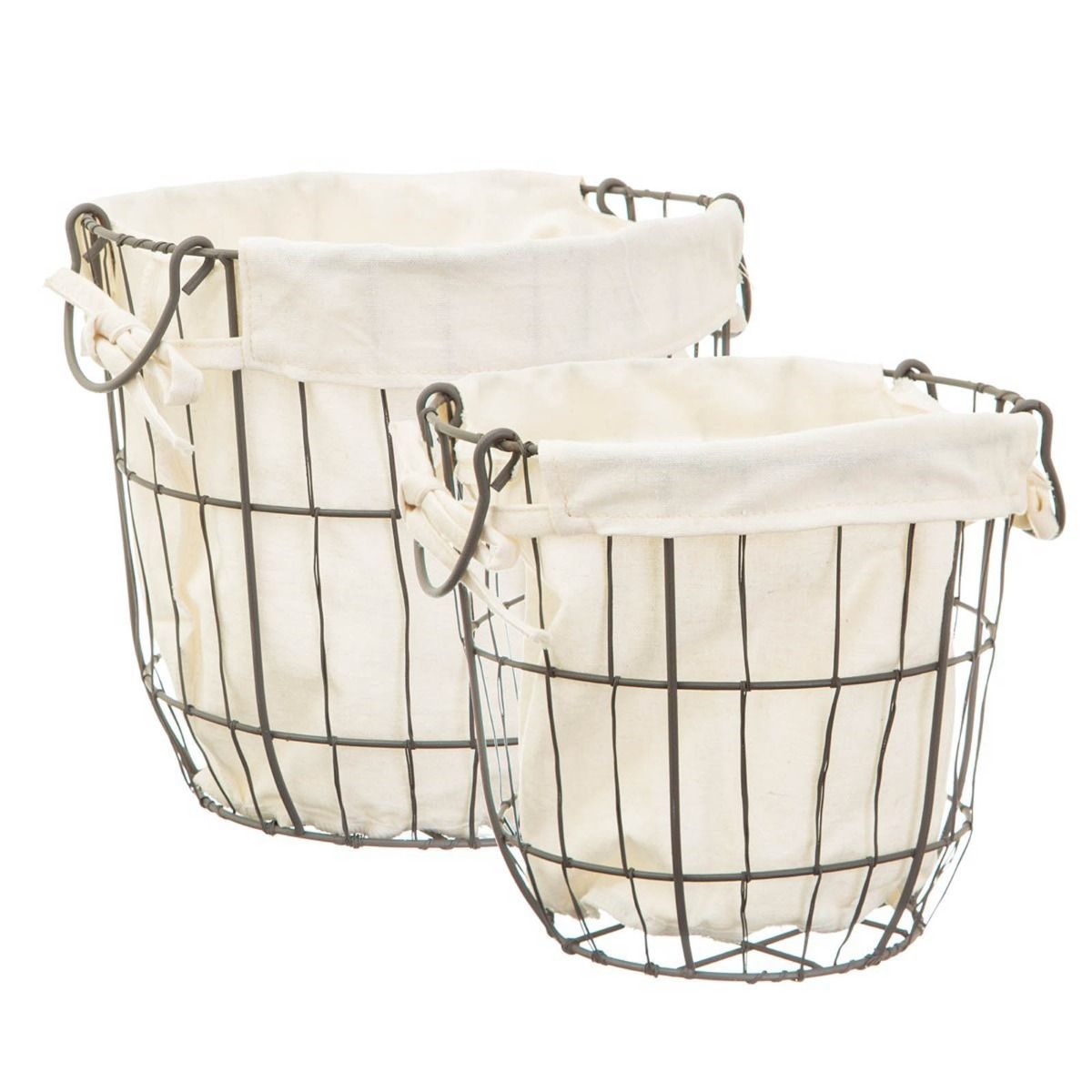 Sass & Belle Round Wire Storage Baskets With Lining, 2 Pack - Black