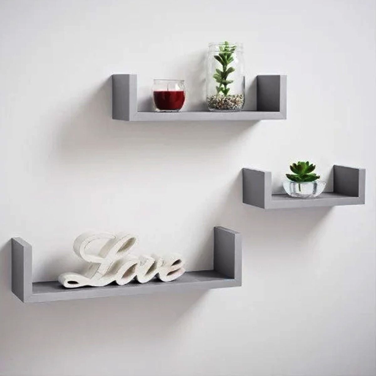 Set of 3 Floating Shelves - Grey
