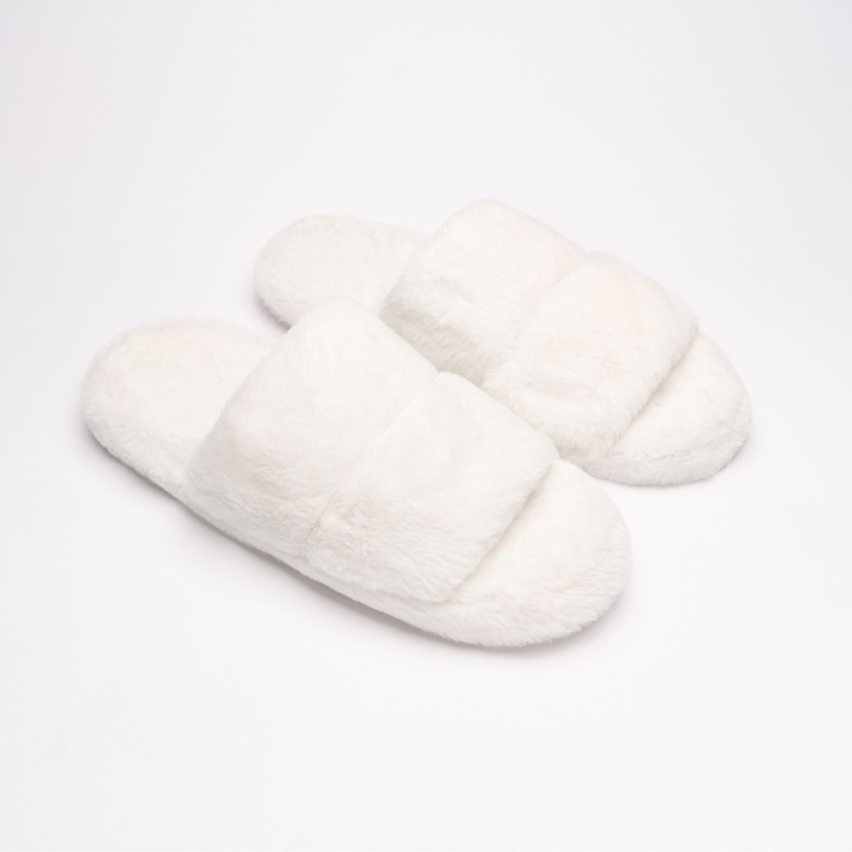 OHS Faux Fur Platform Slider Slippers, Cream