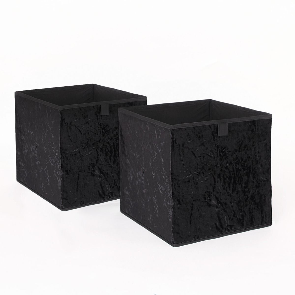 OHS Crushed Velvet Cube Storage Boxes, Black - 2 Pack