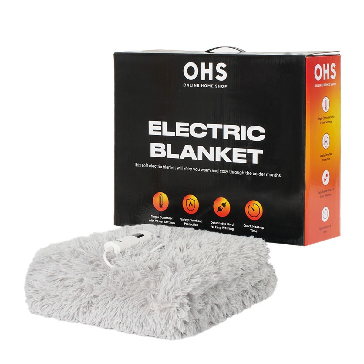 OHS Heated Fluffy Electric Blanket - Grey