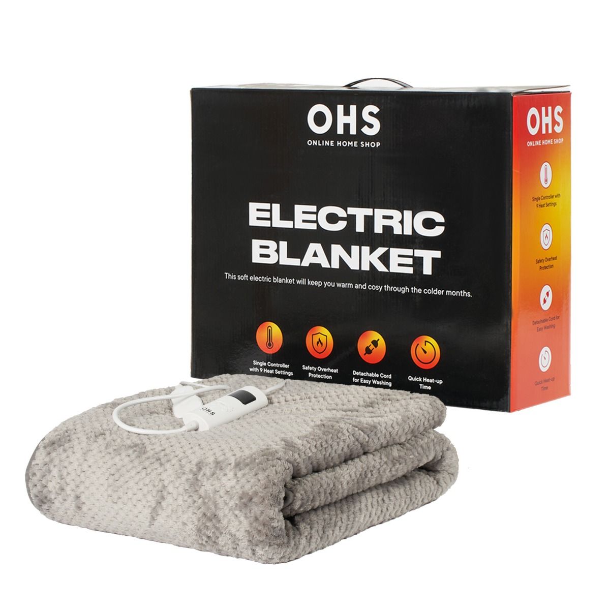 OHS Heated Waffle Fleece Electric Blanket - Charcoal