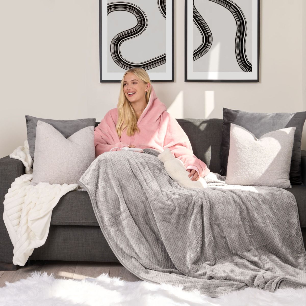 OHS Heated Waffle Fleece Electric Blanket - Charcoal
