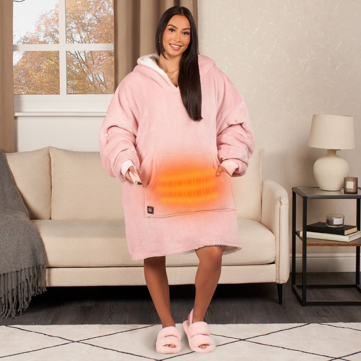 OHS Electric Heated Oversized Hoodie Blanket, Adults - Blush