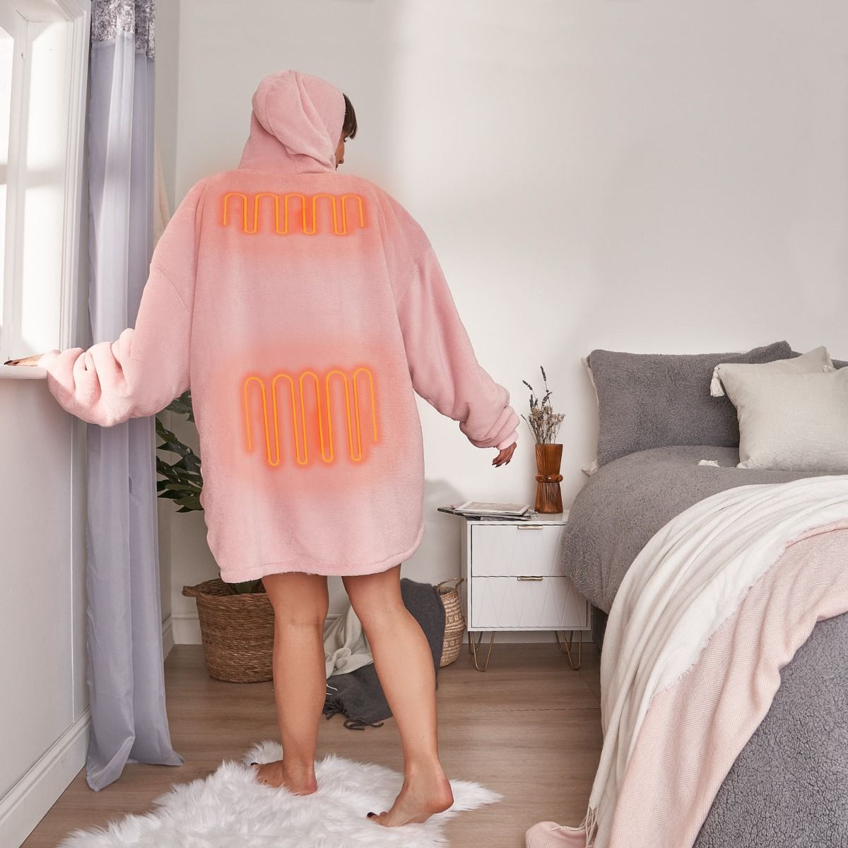 OHS Electric Heated Oversized Hoodie Blanket - Blush