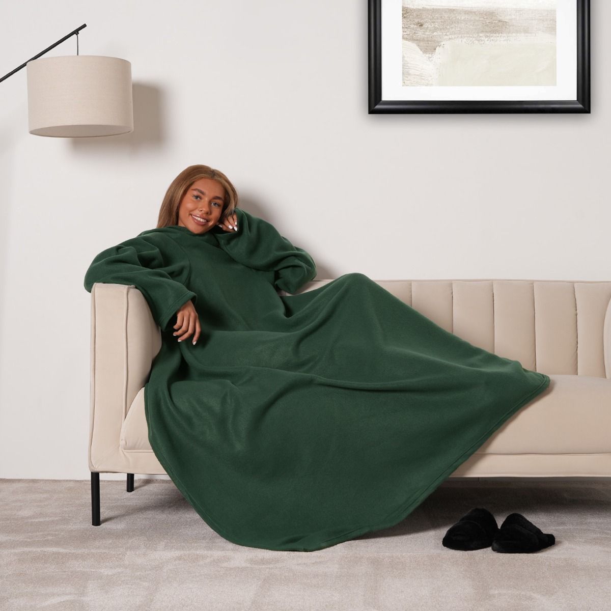 OHS Fleece Wearable Blanket With Sleeves Forest Green