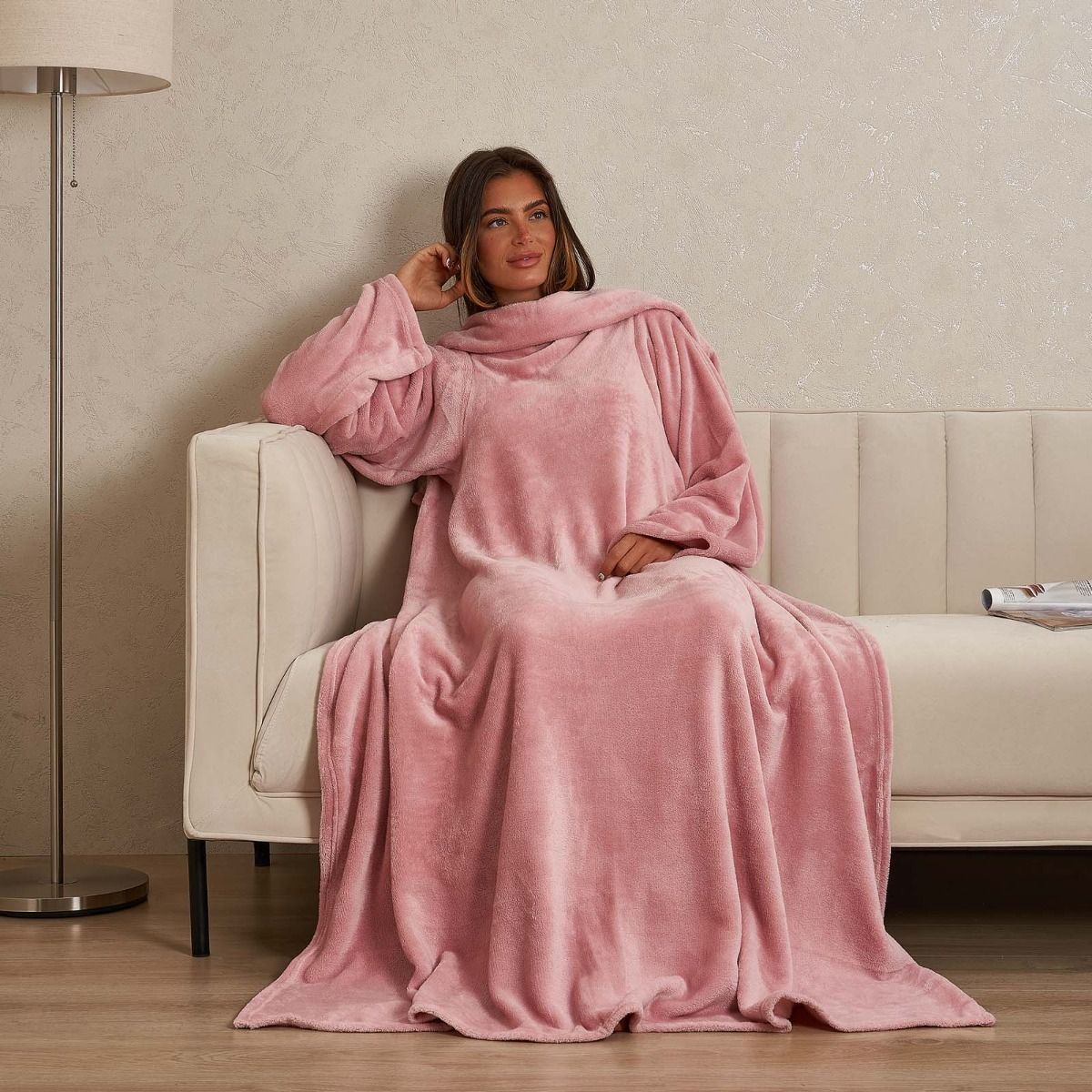 OHS Ultra Soft Wearable Blanket with Sleeves - Blush