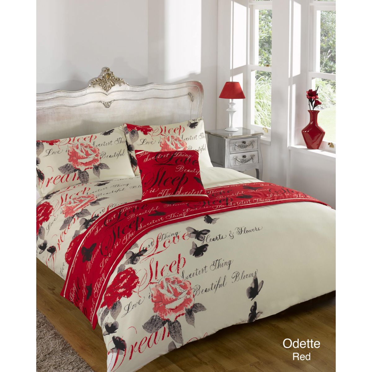 Odette Bed In A Bag Duvet Cover Set, Single - Red 