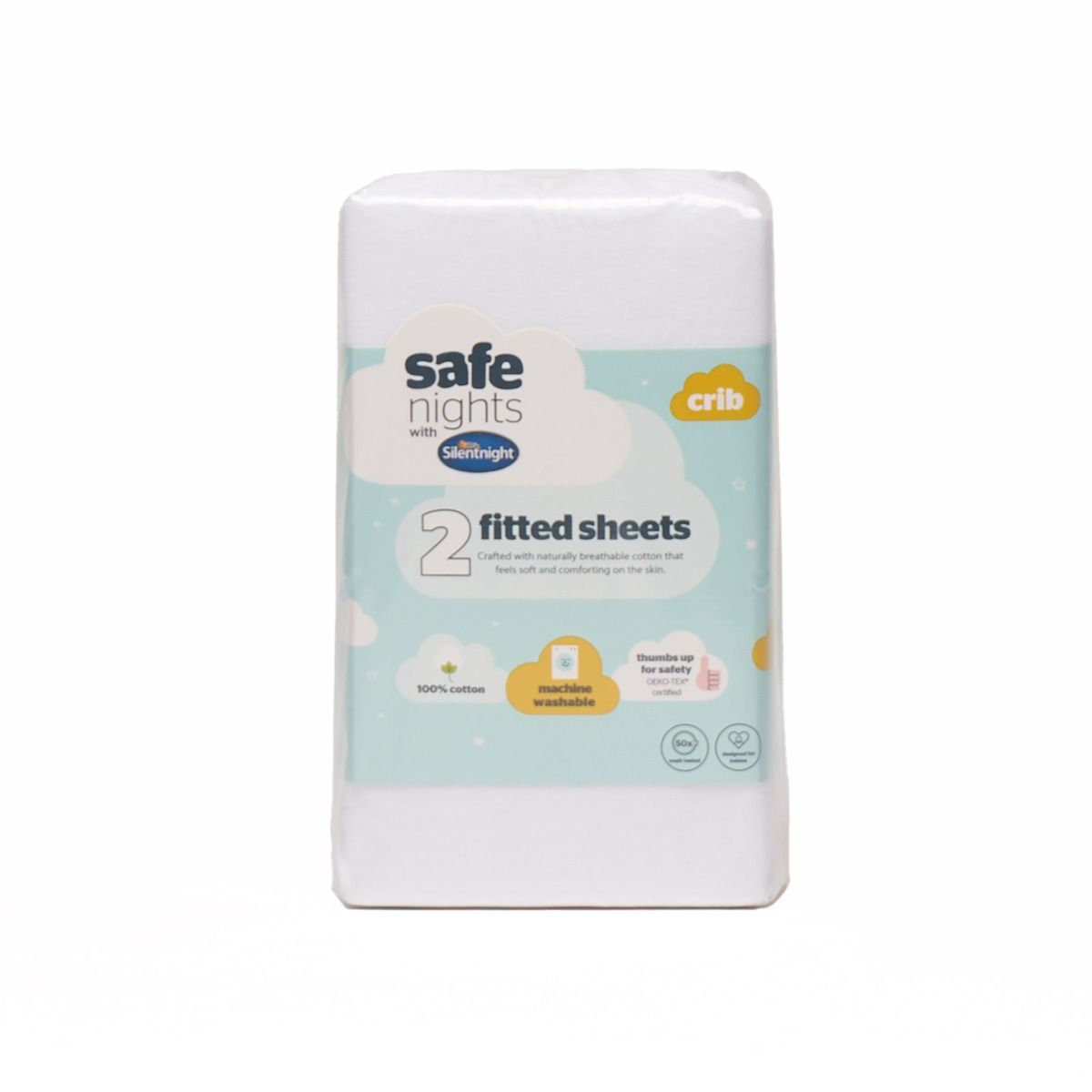 Silentnight Safe Nights 2 Pack Fitted Sheet, Crib - White