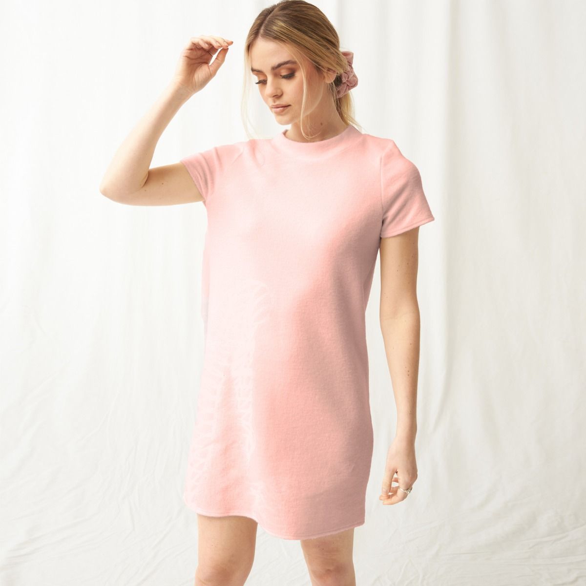 Fremmedgøre Utænkelig mareridt OHS Super Soft Brushed Rib T-Shirt Dress - Blush