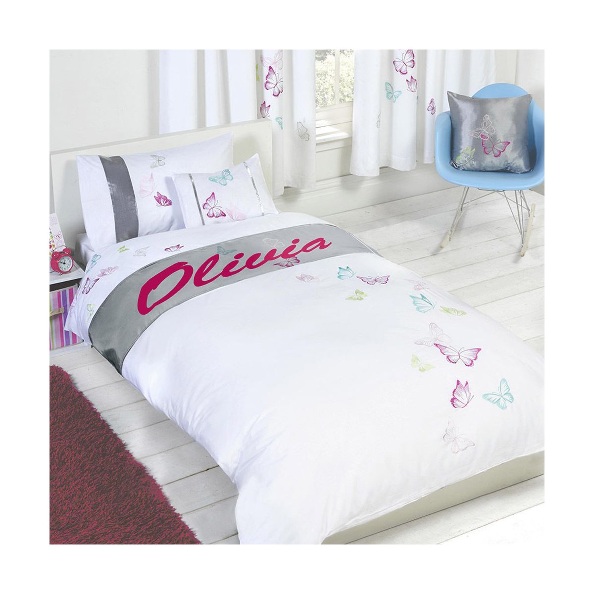 Tobias Baker Personalised Butterfly Duvet Cover Pillow Case Bedding Set - Olivia, Single