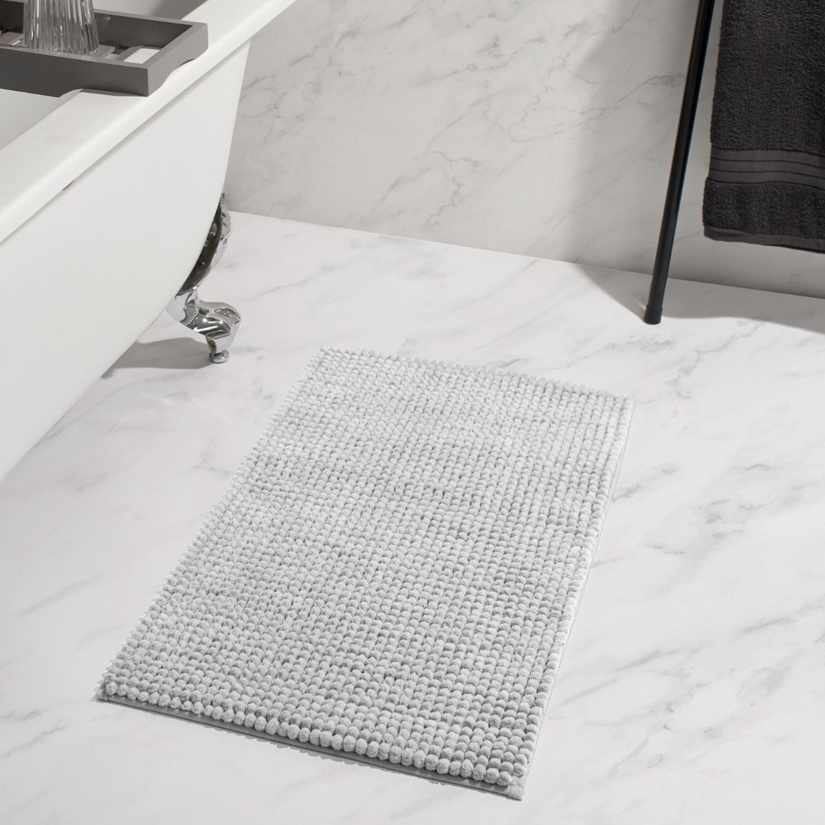 OHS Chunky Noodle Style Bath Mat, Silver 45 x 75cm