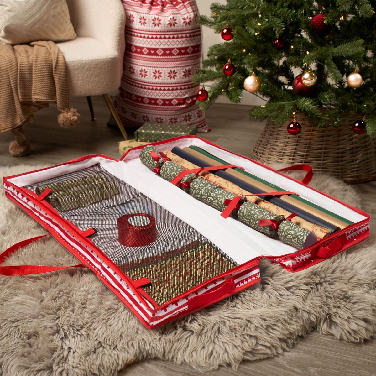 OHS Christmas Nordic Print Wrap Storage Bag - Red