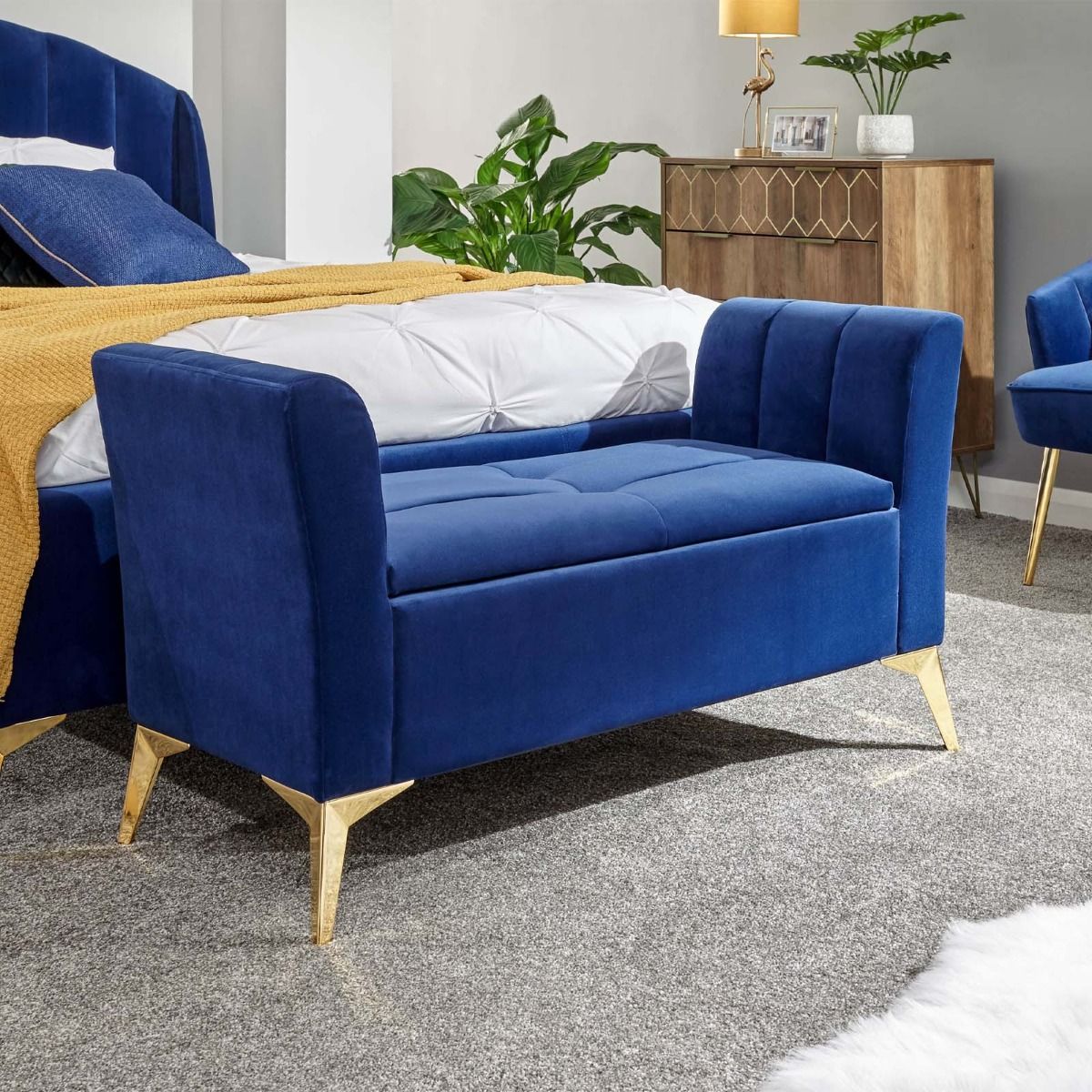 Pettine Fabric Ottoman Storage Bench Royal Blue