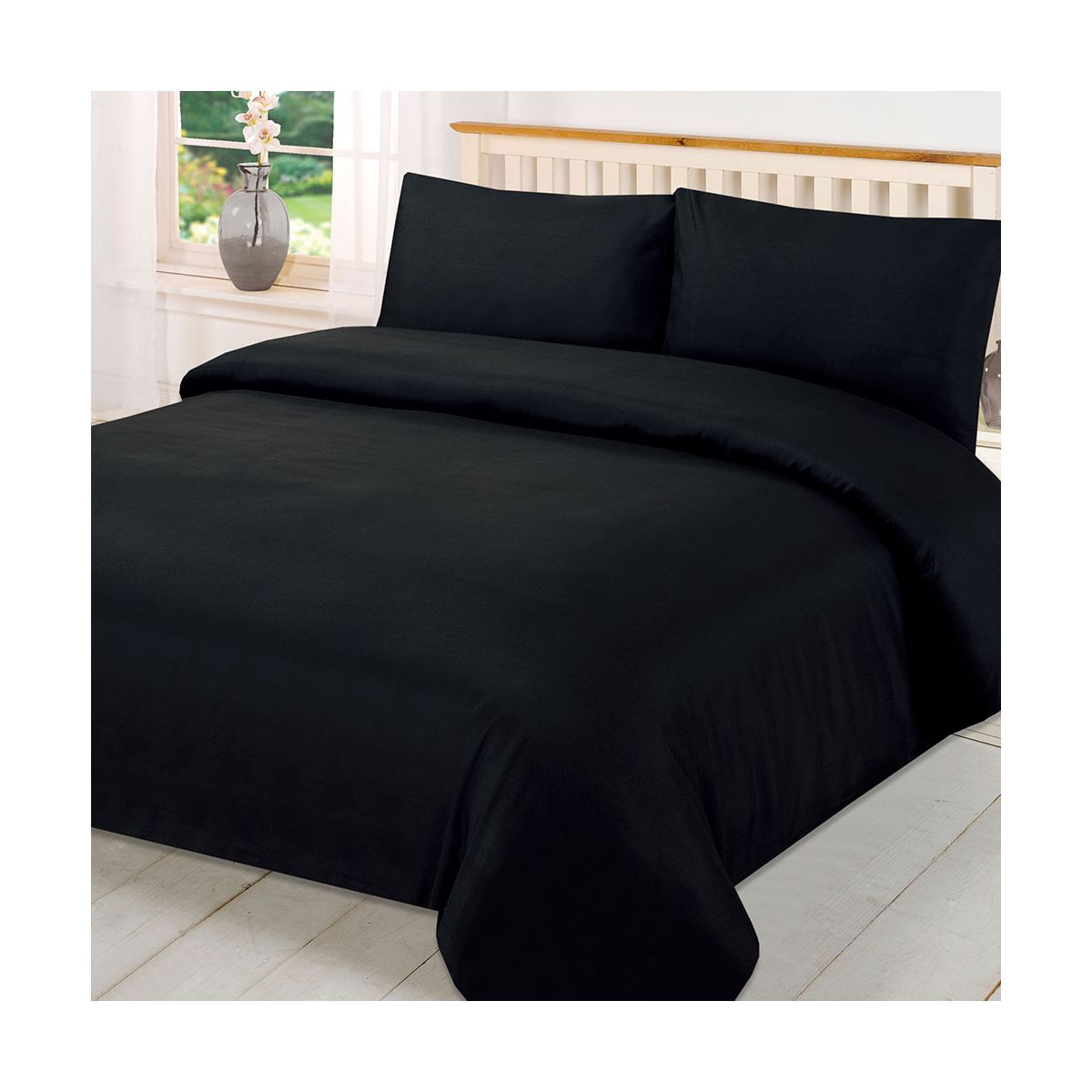 Brentfords Plain Duvet Cover Quilt with Pillowcases - Black, Super King