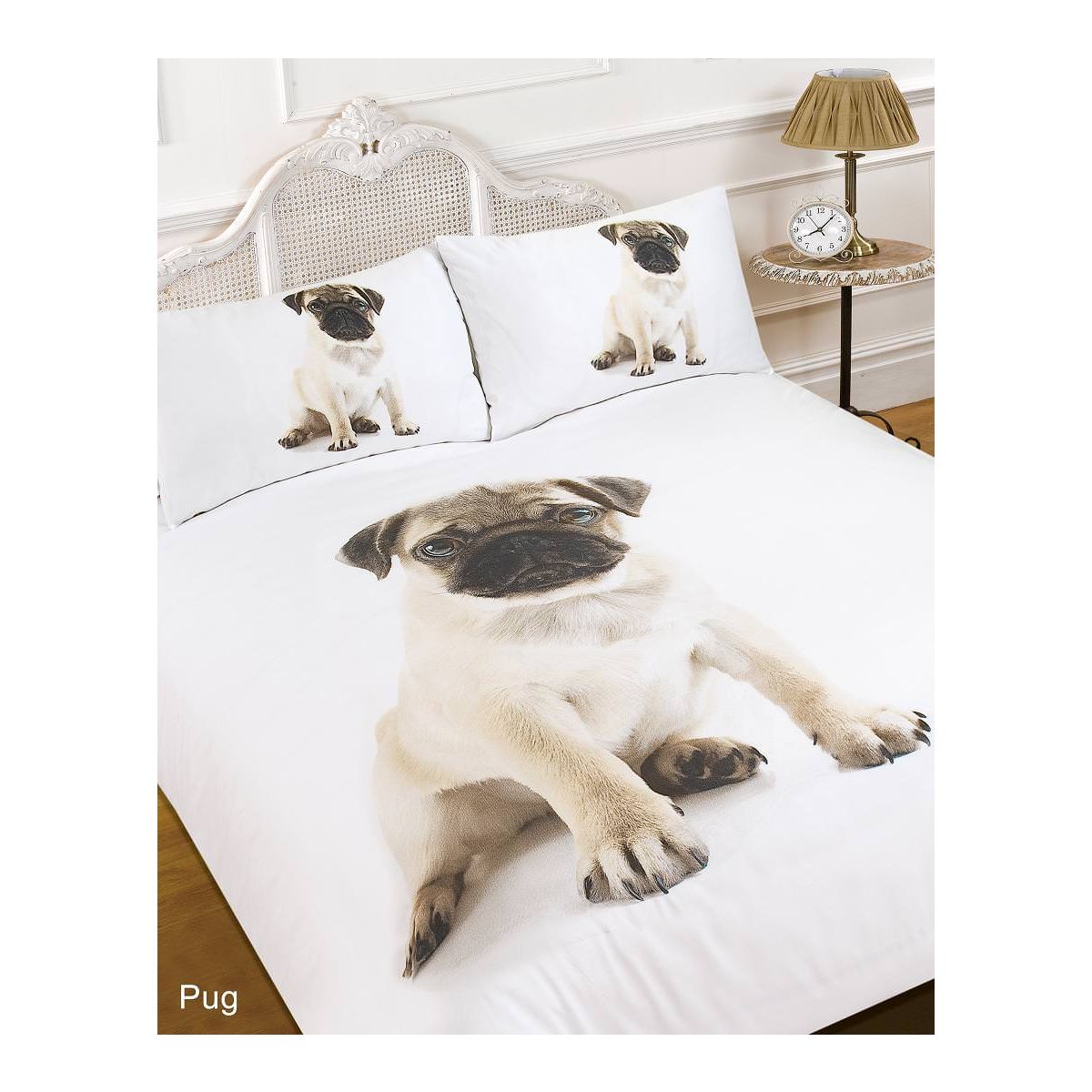 3D Pug Dog Duvet Cover Set - White