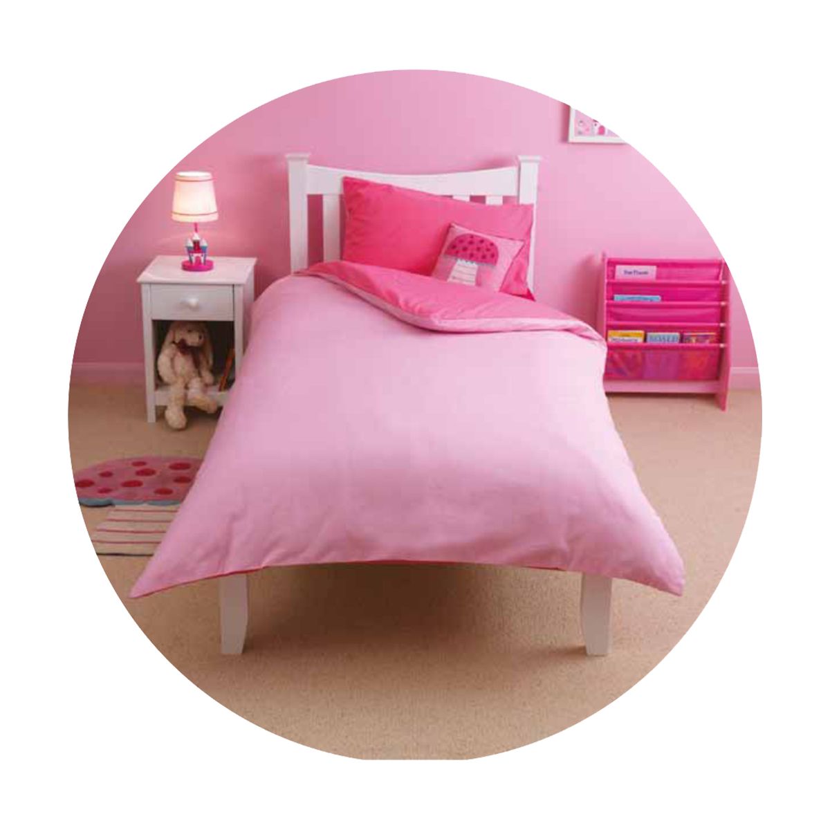 Brentfords Luxury 100% Cotton Reversible Duvet Cover with Pillow Case Set - Pink - Single