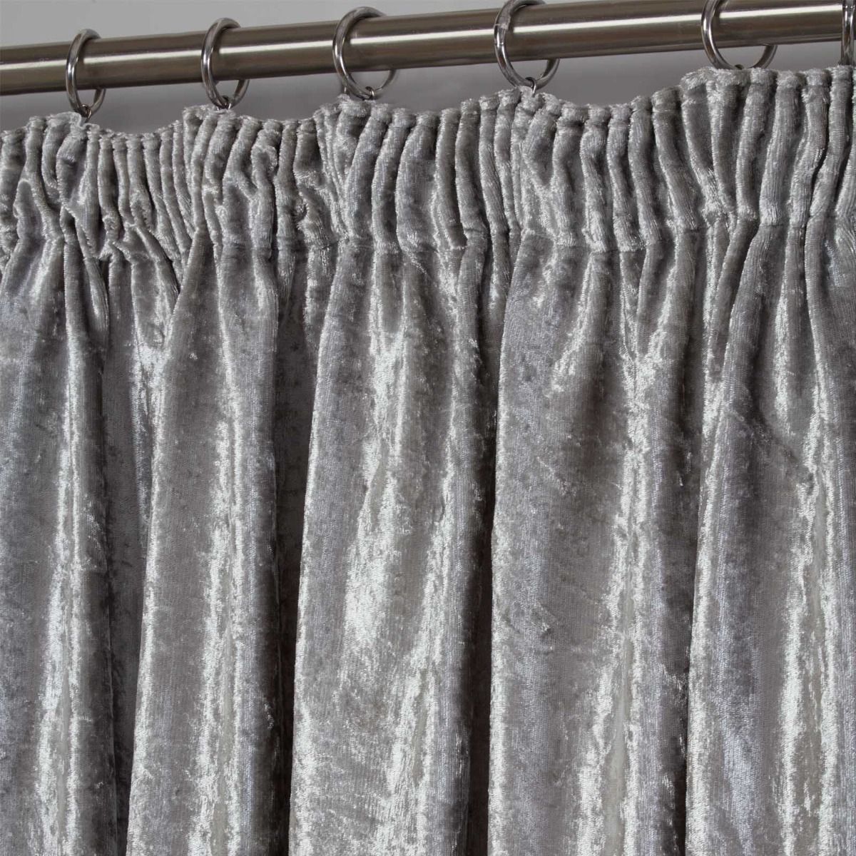 Ready Made & Lined 66" x 90" Silver Grey Crushed Velvet Pencil Pleat Curtains 