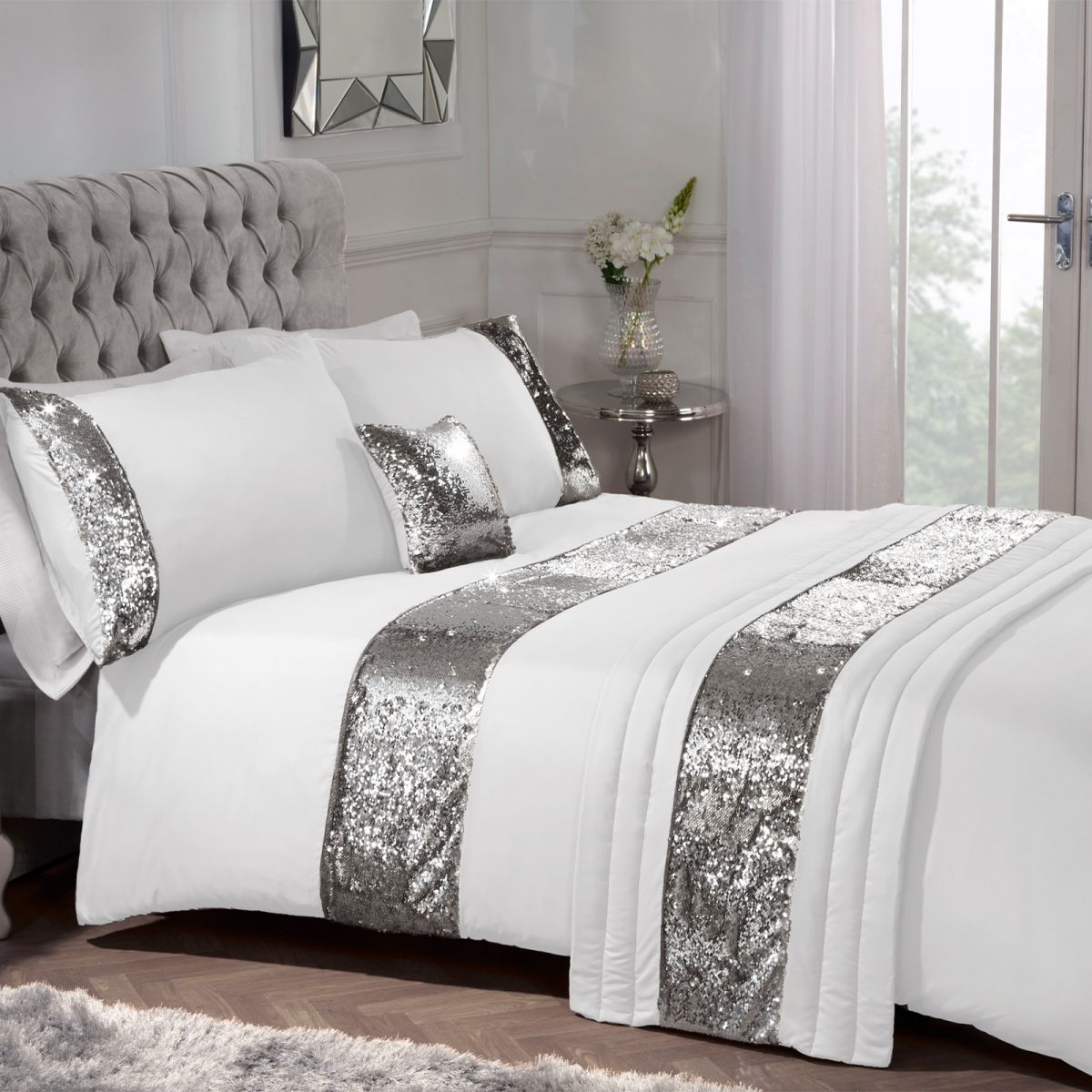 Sienna Mermaid Sequin Complete Bed in Bag - White/Silver