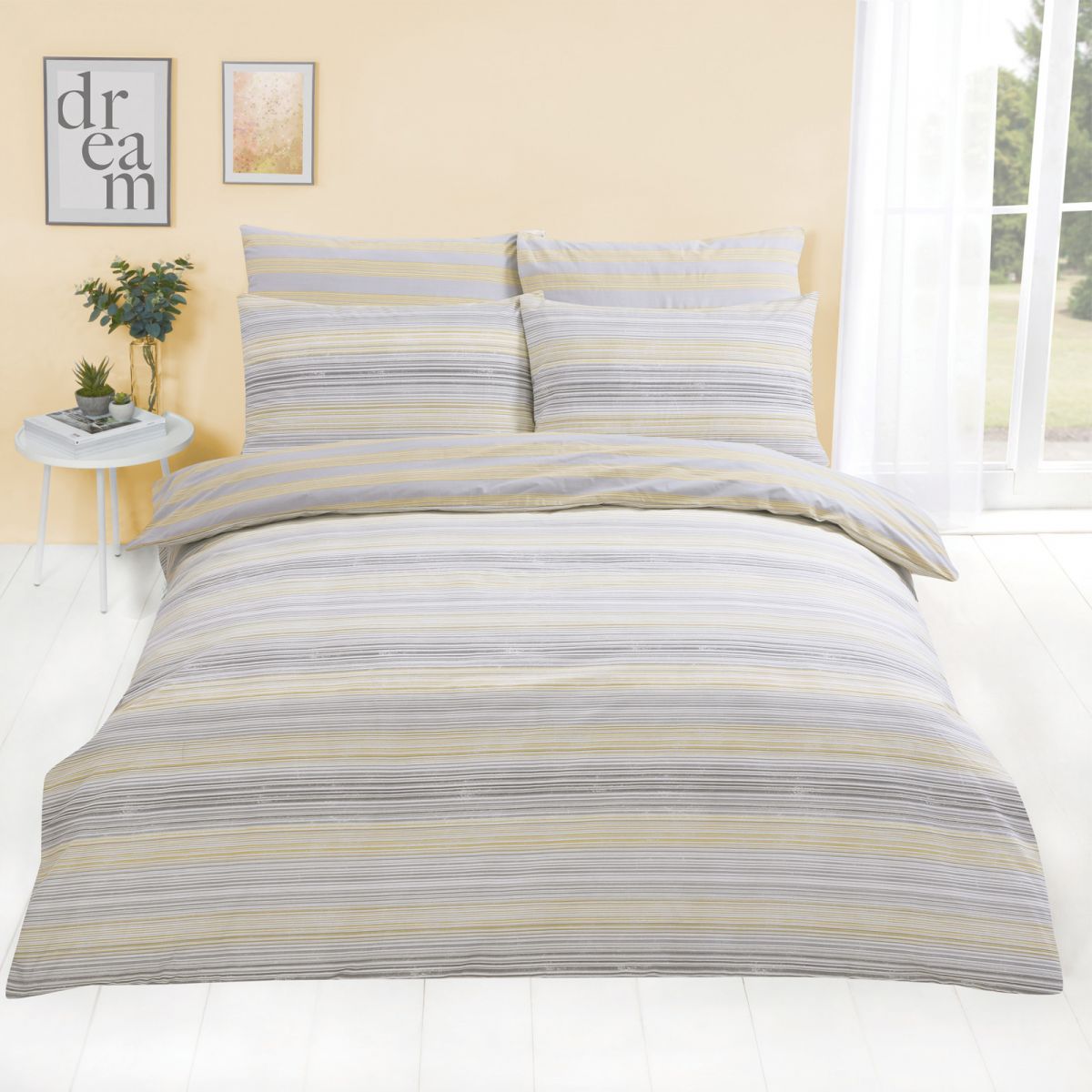 Dreamscene Speckle Stripe Duvet Cover with Pillowcase, Yellow - Single