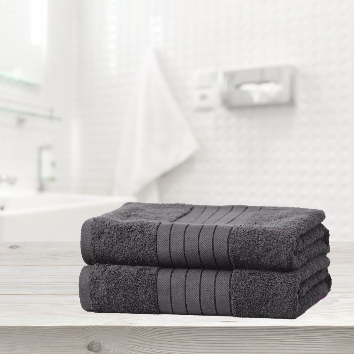 Dreamscene 100% Cotton 2 Bath Sheets Towel, Charcoal