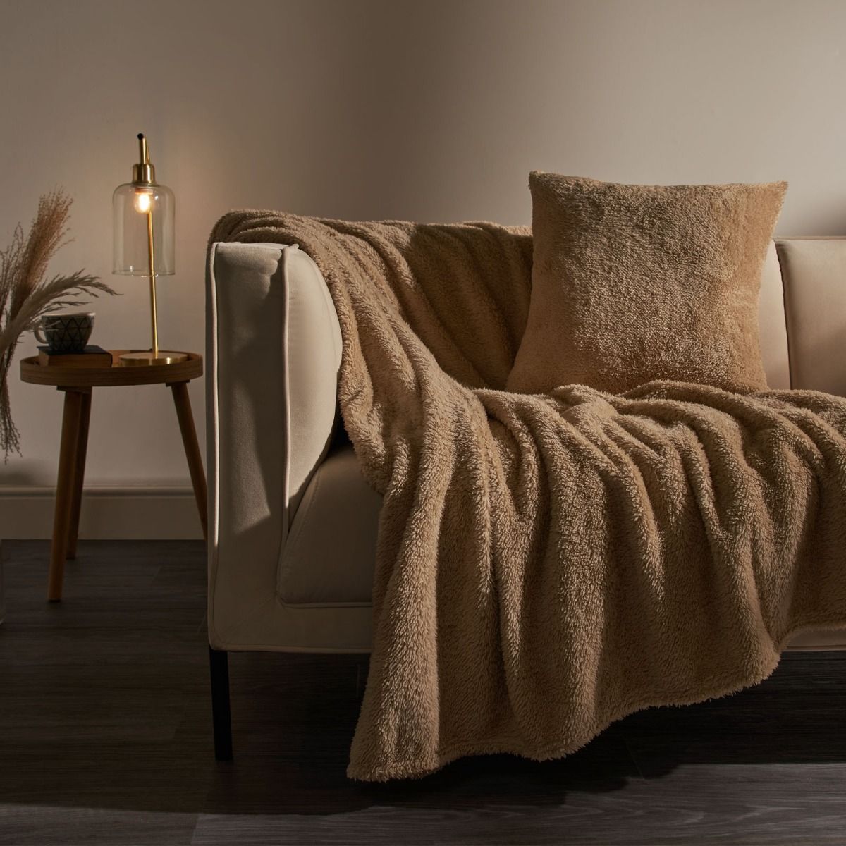 Brentfords Teddy Fleece Blanket Throw, Natural Latte Beige - 150 x 200cm