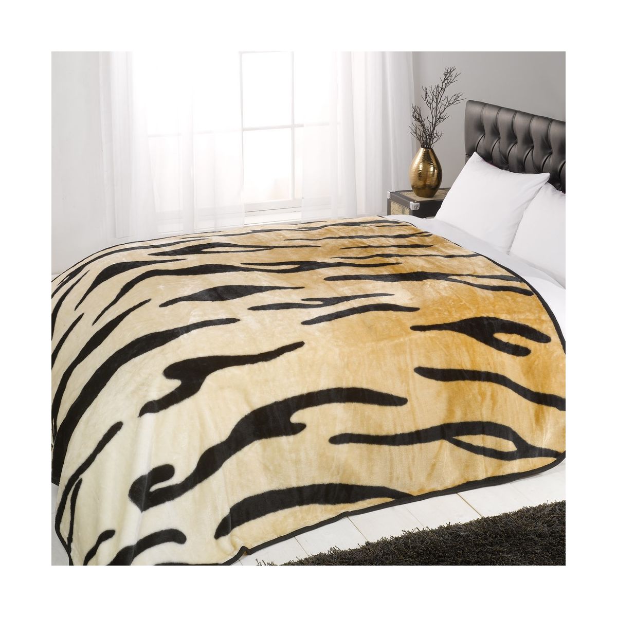 Animal Print Mink Faux Fur Throw Fleece Blanket - Tiger Design - 125 x 150cm