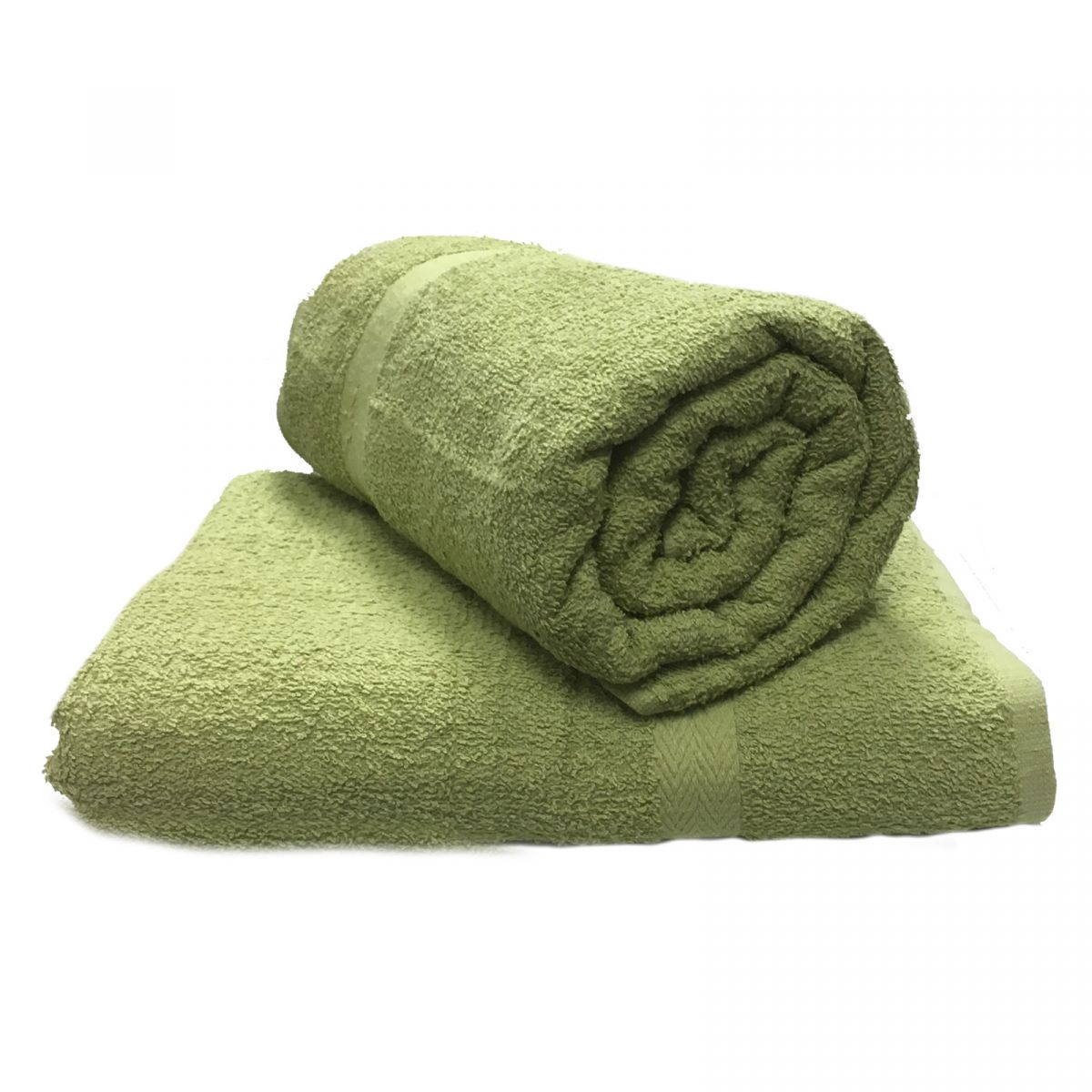 2 x Large Cotton Soft Bath Towel Sheets 90 x 140 cm - Olive Green