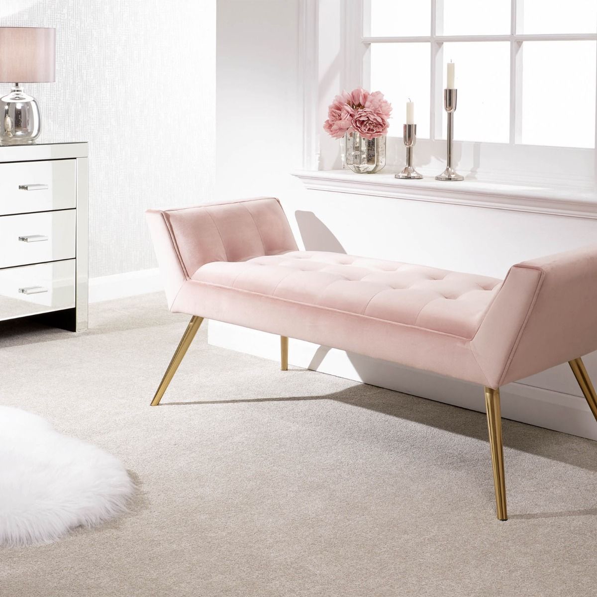 Turin Upholstered Window Seat - Blush Pink