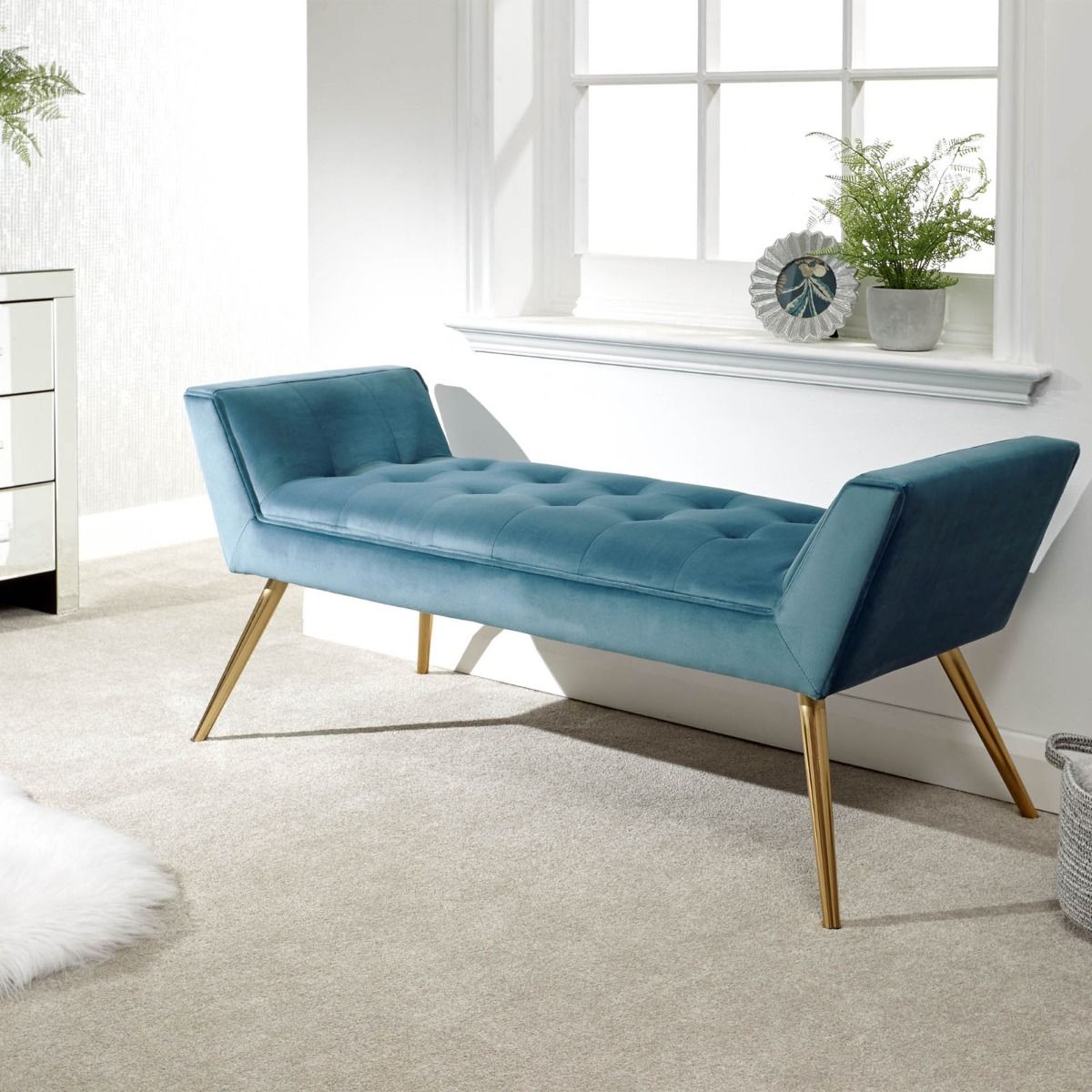 Turin Upholstered Window Seat - Teal