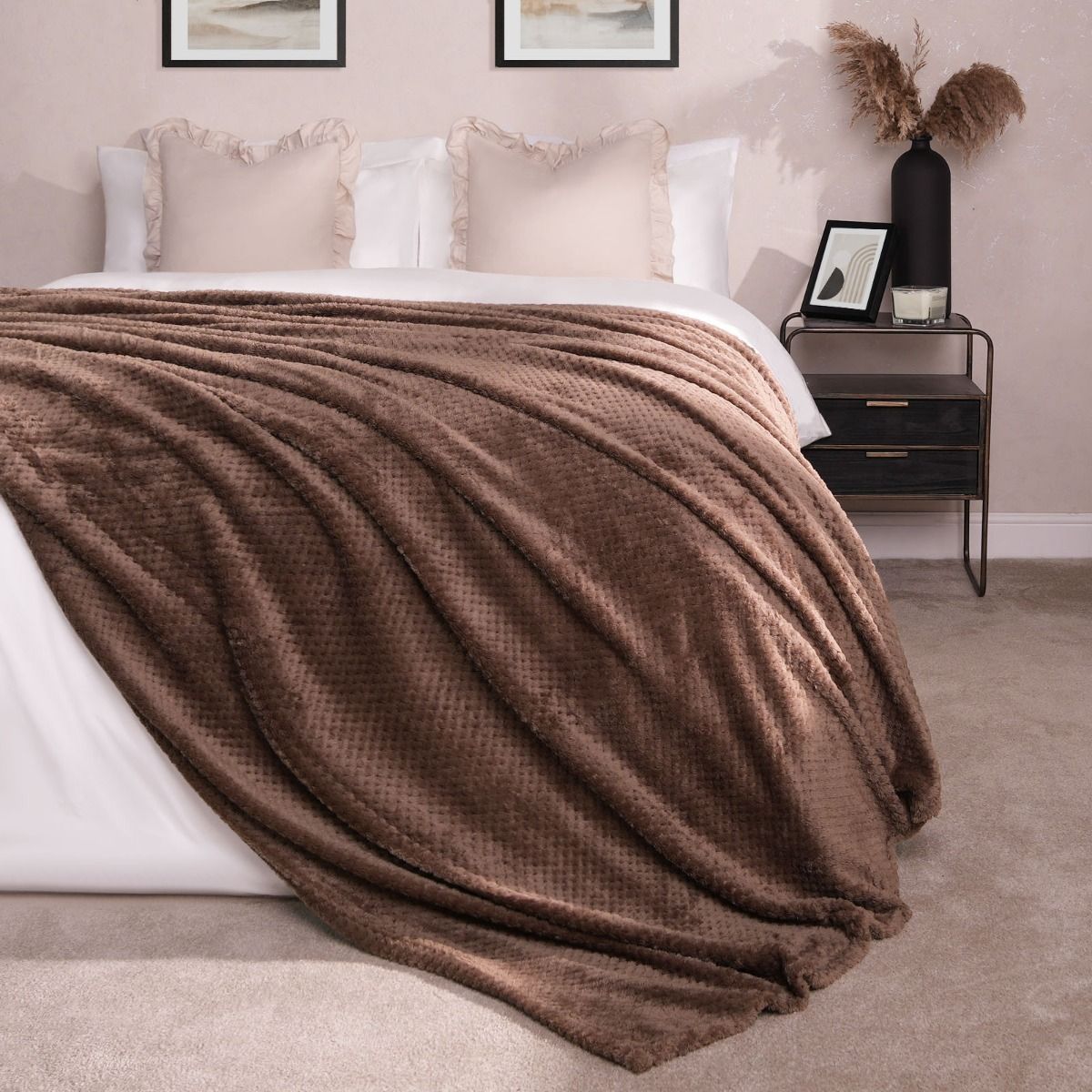 Luxury Waffle Mink Warm Throw Over Sofa Bed Soft Blanket 200 x 240cm Chocolate