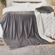 Brentfords Sherpa Flannel Fleece Throw Blanket, Grey/White - 150 x 180cm