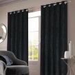Sienna Home Crushed Velvet Eyelet Curtains, Black - 66" x 72"