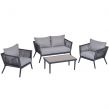 Outsunny Wicker Rattan Sofa Set With Coffee Table, Charcoal - 4 Seater