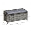 Outsunny Wicker Rattan Storage Box Seat With Cushion - Grey