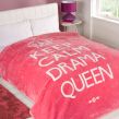 Dreamscene Large Soft Blanket Throw Keep Calm Drama Queen Pink White 200 x 240cm